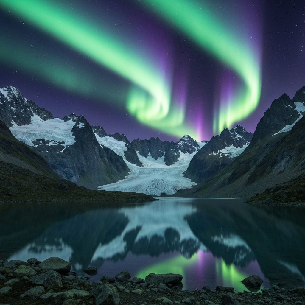 AI Generated mountain landscape with aurora